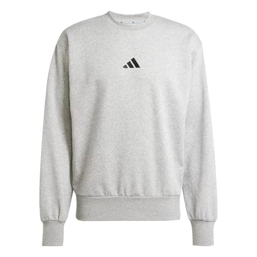 Image of adidas Men's ESSENTIALS FEELCOZY FLEECE SWEATSHIRT, medium grey heather/black, S