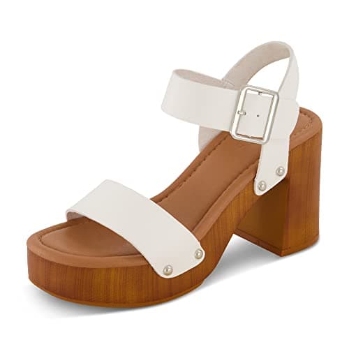 Image of Dunes Women's Peru Faux Wood Sandal +Comfort Foam & LiteSole Technology, Wide Widths Available, White, 5.5 UK
