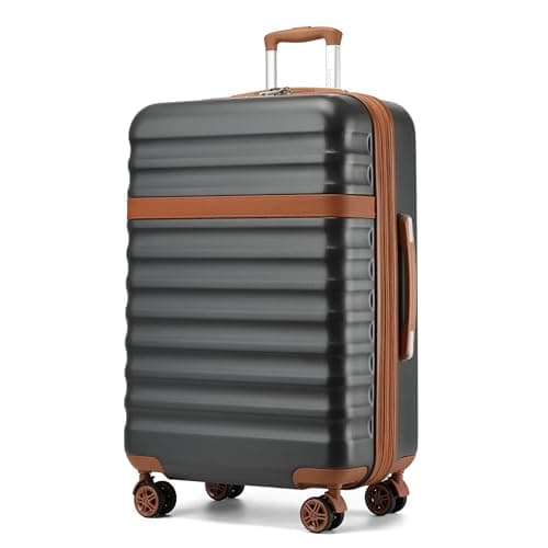 Image of Kono 28 Inch Large Expandable Suitcase Lightweight Luggage ABS+PC Hard Shell Travel Case with 4 Spinner Wheels & TSA Lock (Grey/Brown)