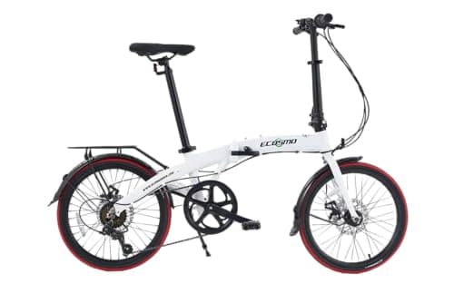 Image of ECOSMO 20" Lightweight Folding Bicycle City Bike with 7-Speed SHIMANO Gears, Alloy Frame, Compact Folding Design, Folding Pedals, Adjustable Handlebar & Seat, with Rear Rack - White (12kg)