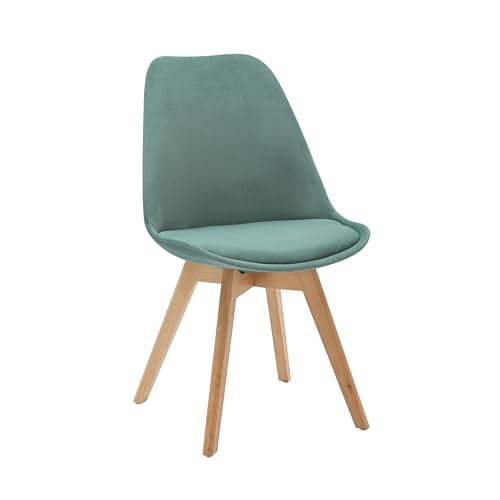 Image of RED HERON Velvet Upholstered Dining Chair with Solid Beech Wood Legs for Mid Century Modern Dining Room Living Room Bedroom Kitchen & Lounge (Duck Egg Blue, 1-Chair)