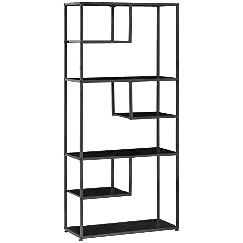 Image of HOMCOM 6 Tier Bookcase, Industrial Display Shelf, Standing Storage Shelf, 34x83x180cm for Study, Office, Living Room, Bedroom, Black