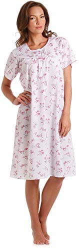 Image of Ladies Poly Cotton Floral Short Sleeve Nightdresses by Lady Olga from 22-24 Pink