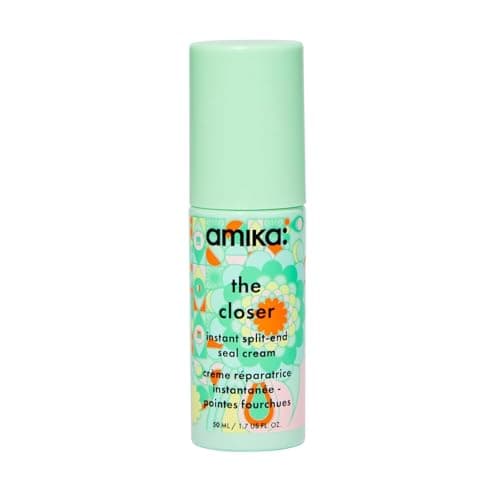 Image of amika the closer instant split-end seal cream - leave in hair treatment + styling cream with bond fortifying technology - hair care to smooth + strengthen strands while eliminating frizz (50 ml)