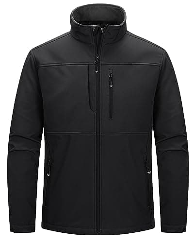 Image of 33,000ft Men's Softshell Jacket Waterproof Light Work Jacket Stand Collar Hiking Jacket Fleece Lining, Black L