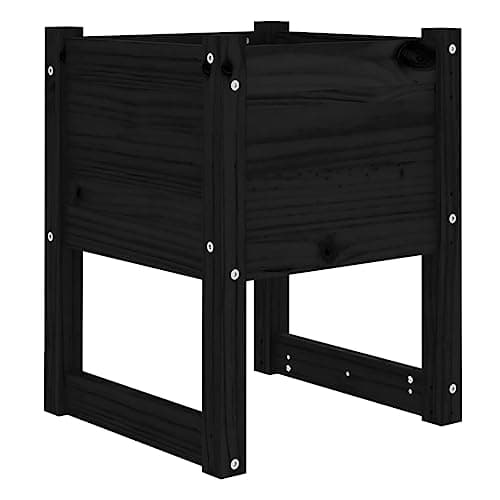 Image of vidaXL Solid Wood Pine Planter Outdoor Pot Wooden Raised Bed Garden Flower Pot Stand Vegetable Herb Bed Indoor Plant Stand Patio Planter Black