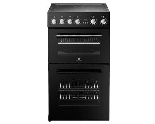 Image of New World NW FDO 444412056, 50E,50cm, LED Clock & Programmable Timer, Electric, Four Zone Ceramic Double Oven Freestanding Black Cooker- HxWxD (90x49x59cm) - 1 Year Warranty