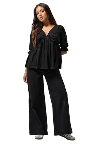 Image of PixieGirl Petite Black Cotton Smock Top Petite