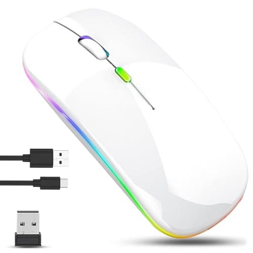 Image of GLOBAL TECH LED Wireless Mouse, Slim Rechargeable Wireless Silent Mouse, 2.4G Portable USB Optical Wireless Cordless Mice with USB Receiver for Laptop, PC, Computer, Mac (White)