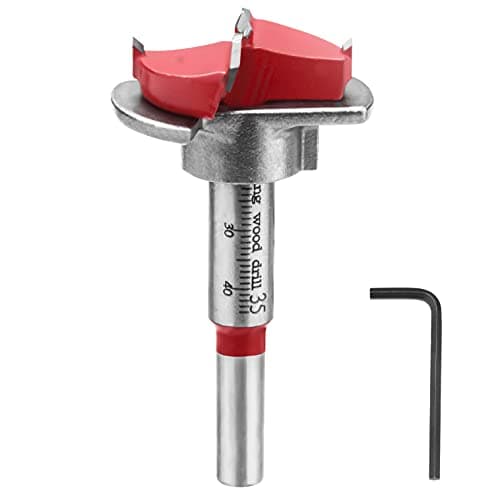 Image of HPHOPE Forstner Bit 35mm Adjustable Positioning Drill, Concealed Hinge Jig Drill Guide Bit, Cemented Carbide Woodworking Hole Saw with Depth Stoper (Depth Range 10-40mm)