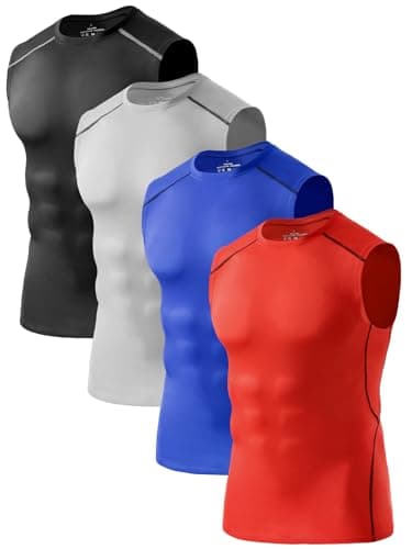 Image of Orrfreer 5/4 Pack Men's Sleeveless T-Shirt Running Gym Compression Tank Top for Men Dry-Fit Training Muscle Vests Black/Grey/Navy Blue/Red S
