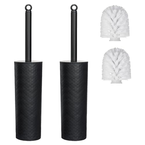 Image of Toilet Brush, 2 Pack Toilet Brushes & Holders Sets with Plastic Handle & Soft Flexible Bristles, 4 Toilet Brush Heads for Bathroom Toilet-Ergonomic, Elegant, Durable Loo Brush (Black)