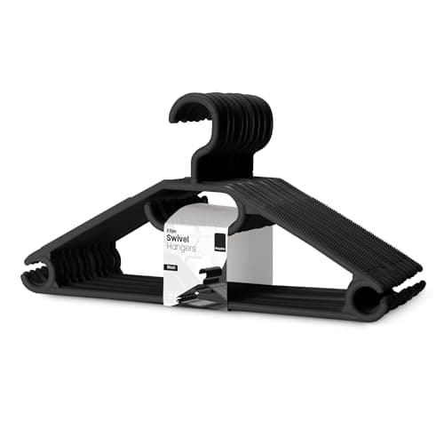 Image of KEPLIN Space Saving Black Plastic Coat Hangers - 20 Pack | Heavy Duty Swivel Hook Hangers for Clothes, Coats, Dress, Shirt, Jacket, Trouser | Non Slip with Rotating Hook & Tie Hanging
