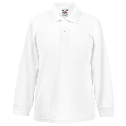 Image of Fruit of the Loom Childrens Long Sleeve 65/35 Pique Polo/Childrens Polo Shirts (9-11) (White)