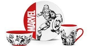Image of Marvel 3-Piece Tableware Set (Logo Design) 11oz Coffee Mug, Plate and Bowl in Presentation Gift Box - Official Merchandise