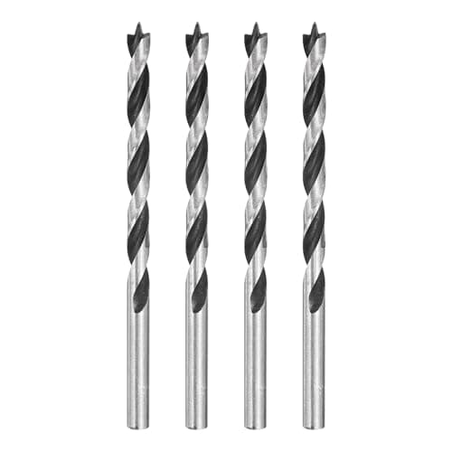 Image of sourcing map 4pcs Brad Point Drill Bits 4.5mm(5/32") Dia Straight Round Shank Metric Brad Point Spiral Twist Drill Bits for Softwood Hardwood Plywood Plastic Rubber, Silver Tone