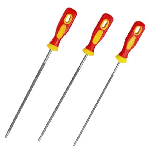 Image of Chainsaw File,3 PCS Chainsaw Files,Professional Round Chainsaw Sharpener for Chainsaw Chain,Chain Saw Sharpener Tool,3 Sizes Round Chain Saw Sharpener File with Non-slip Handle for Chainsaw,Red Yellow