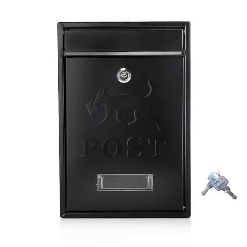 Image of Wall Mounted Post Box Lockable Waterproof Mailbox for Outside 32x22x8.4cm Heavy Duty Letter Box with 2 Keys, Weatherproof Design to Prevent Mail Loss - Easy Install for Door or Wall (Black)