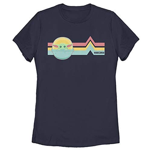 Image of Star Wars The Mandalorian Women's The Child Retro Stripes T-Shirt - Blue - Large