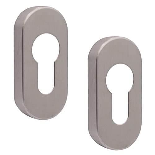 Image of Upright Euro Escutcheon Oval Shaped Keyhole Cover - Satin Stainless Steel - Pack of 2
