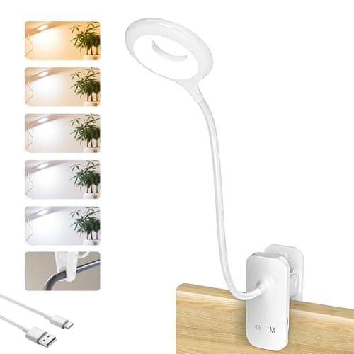 Image of CUHIOY Clip on Reading Light for Bed, Rechargeable Battery Reading Light, 5 Color 5 Brightness & Touch Control Headboard Lamp, Large Clamp Desk Light with Flexible Neck, Eye Protect Bedside Book Light