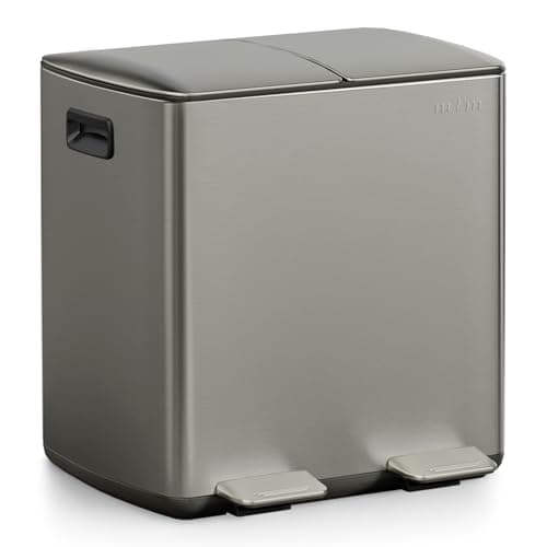 Image of mVm Kitchen Bin,40L Dual Rubbish Bin,2 x 20L Stainless Steel Pedal Bin,Double Recycling Bin with Soft-Close Lids and Plastic Inner Buckets,Fingerprint Proof,Odour Seal,Large Capacity Trash Can
