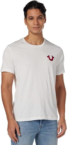 Image of True Religion Men's Buddha Logo Short Sleeve Tee T Shirt, White, M UK