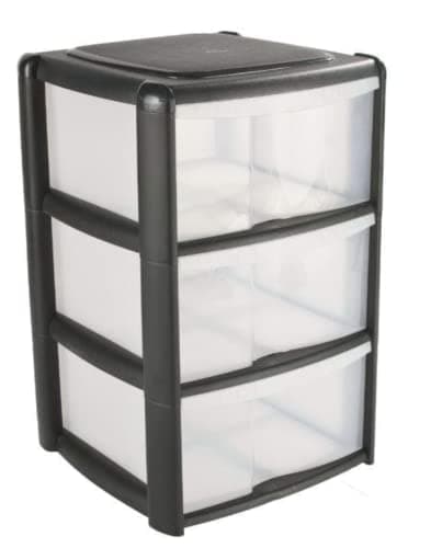 Image of 3 Drawer Plastic Storage Tower Unit, Black & Clear - Tontarelli