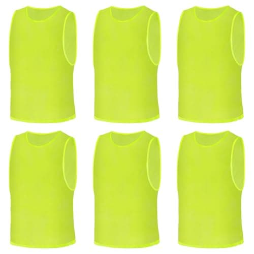 Image of AUYAO 6Pcs Adult Kid Team Training Vest Breathable Mesh Scrimmage Sleeveless Training Pinnies Training Bibs Quick-Dry Sport Bibs Sports Practice Vests for Soccer Basketball Practice(Fluorescent Green)
