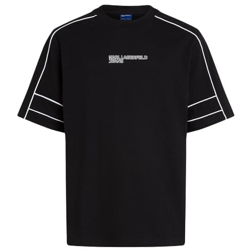 Image of KARL LAGERFELD JEANS, Men's, Relaxed Short Sleeve Piping Tee, Relaxed Fit, Black, L