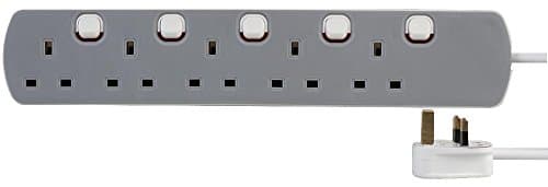 Image of PRO ELEC 1128 5-Way 2 m Individually Switched Electric Extension Gang Lead Cable,Greywhite