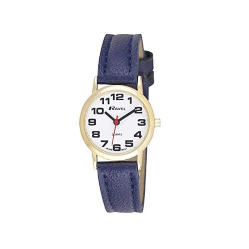 Image of Ravel Women's Easy Read Watch with Big Numbers - Blue/Gold Tone/White Dial