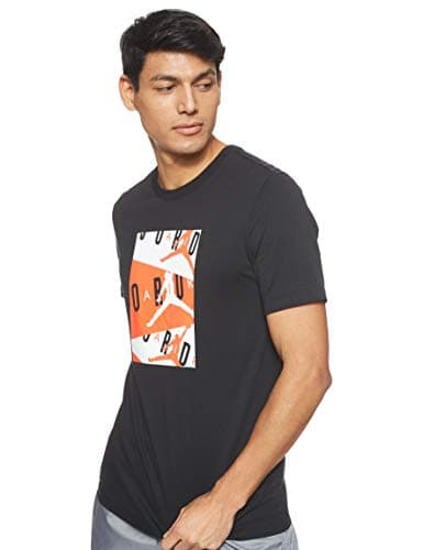 Image of Nike M J Jordan Air Ss Crew T-Shirt - Black/Infrared 23, Large