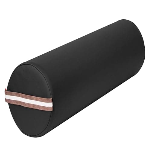 Image of Master Massage 6 Inch Massage Bolster, Full Round Pillow Cushion, Durable Spa Couch Pillow with 100% PU Upholstery, Strap (Black, 6‘’ Full Round)