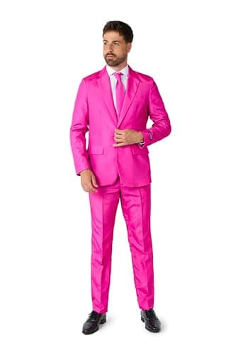 Image of Suitmeister Men's Party Costumes - Slim Fit Solid Color Suit for Leisure - Halloween Parties and Party Wear - Pink - Size: M