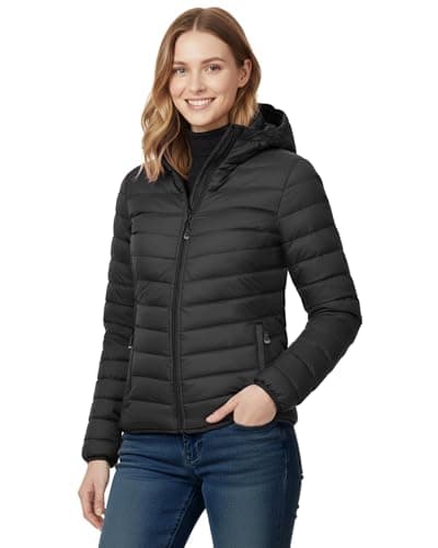 Image of 33,000ft Women's Lightweight Puffer Jacket Water Repellent Warm Packable Quilted Coat with Hood Ladies Transitional Padded Lined Jacket for Hiking Climbing Black M