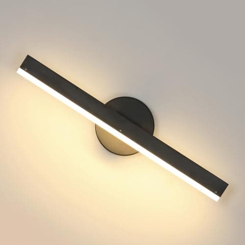 Image of Riserva LED Wall Lights Indoor, 300° Rotating Wall Lamp Modern, 12W 3000K Warm Light Wall Sconce Black for Mirror, Hallway, Living Room, Bedroom, Dining Room