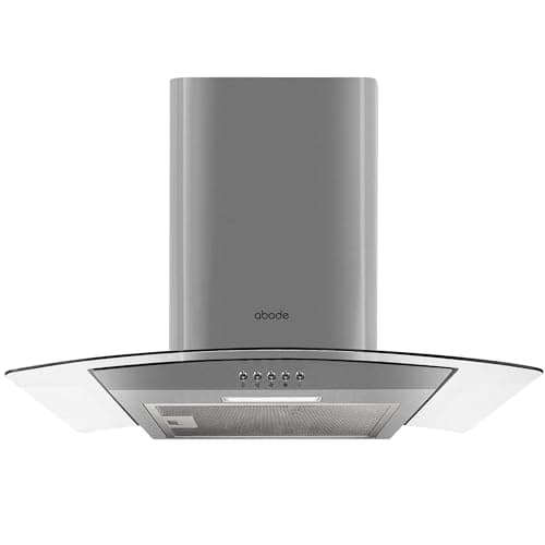 Image of Abode Chimney Cooker Hood Stainless Steel 60cm Curved Glass Extractor Hood & Recirculation with 1x Carbon Filters, Wall Mounted Range Hood Extractor Fan, 3 Speed Settings, AGCH6031SS (Silver)