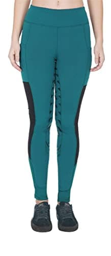 Image of Avon Equine Women's Horse Riding Silicone Pullons Leggings Ladies Leggings Tights Sticky Bum Riding Pants (Small, Teal/Black)