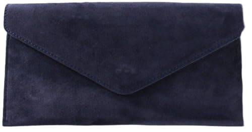 Image of YourDezire Genuine Italian Suede Leather Envelope Clutch Bags Party Wedding Purse Handbag Cross Over Bag (Navy)