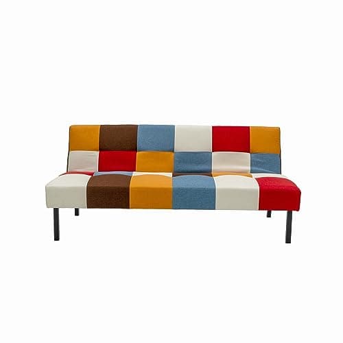 Image of Panana Simple Fabric 3 Seater Click Clack Sofa Bed RECLINER Couch with Metal Lges,Choice of Colours (Rainbow Patchwork)