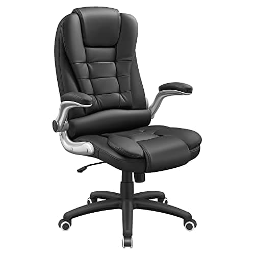 Image of SONGMICS Office Swivel Chair with 76 cm High Back Large Seat and Flip-Up Armrest Computer Desk Executive Chair PU OBG51BUK