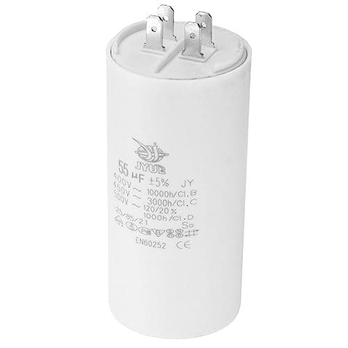 Image of PATIKIL CBB60 55uf Running Capacitor,AC 450V 4 Pins 50/60Hz Double Insert Cylinder Bottom for Air conditioning,Water Pump,Fan Motor Star 105 x 50mm