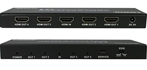 Image of FOURKAY 1x4 4K HDMI Splitter Distribution Amplifier. Distribute up to 4k2k@60Hz resolution using HDMI cables. HDMI2.0b and HDCP2.2 compliant.