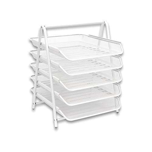 Image of OSCO 5-Tier Wire Mesh Letter Tray Desk Organiser, Steel Mesh Paper Filing Rack, A4 & Foolscap Document Sorter for Office & Home, Easy Assembly, Durable & Space-Saving, White