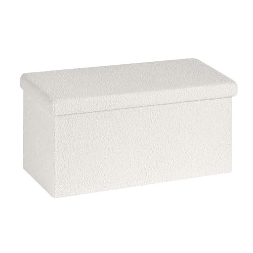 Image of Bonlife Boucle Ottoman Bench, 112L Large Storage Box with Lid, Foldable Rectangular Footstool for Living Room Hallway Small Space, Cream, 80x40x40cm