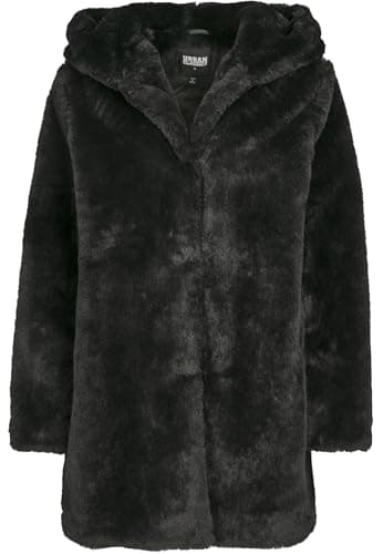 Image of Urban Classics Women's Teddy Jacket Plush Coat Made of Teddy Fleece - Ladies Hooded Teddy Coat Parka, black, M UK