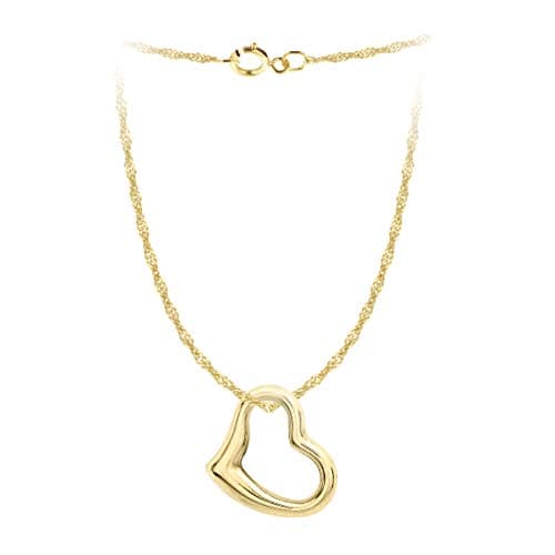 Image of CARISSIMA Women's 9 ct Yellow Gold 12 x 10 mm Heart Slider Pendant on 9 ct Yellow Gold 16PG Diamond Cut Twist Curb Chain Necklace of Length 41 cm/16 Inch