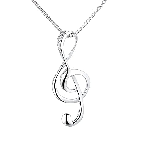 Image of Belons Women Necklace, 925 Sterling Silver Treble Clef Musical Note Pendant Necklace, Gift for Girls Women