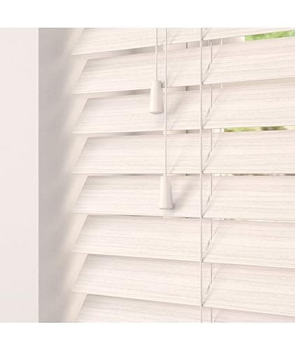 Image of New Edge Blinds - Custom Venetian Blinds with Strings - Fine Grain Faux Wood - Cut to Fit, Up to 150cm x 180cm - Made to Measure for Bedrooms, Bathrooms or Kitchens